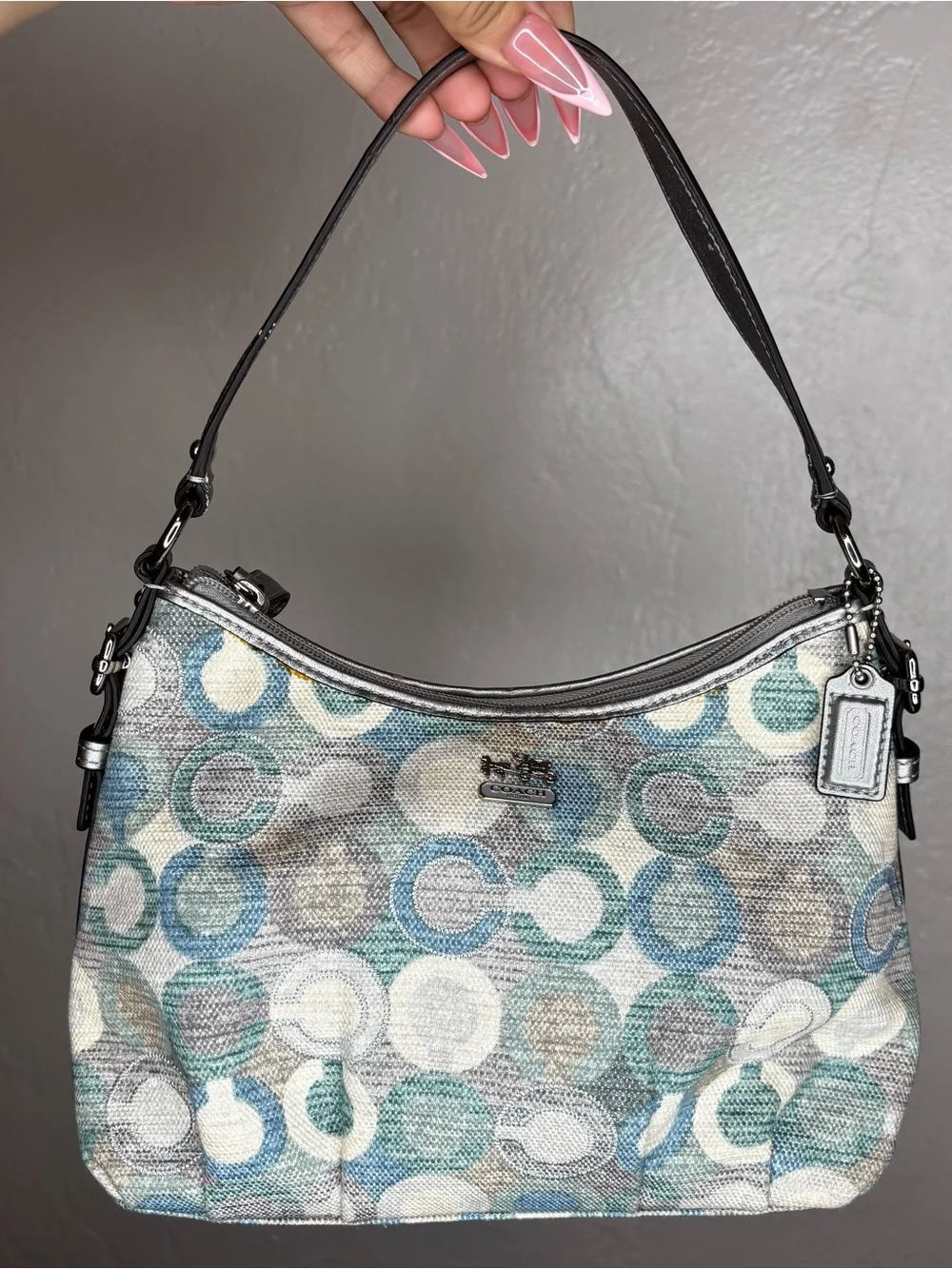 Coach baguette shoulder bag featuring a multicolored 